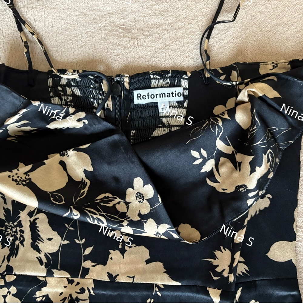 Reformation Black and Cream Floral Slip Midi Dress - Picture 3 of 6